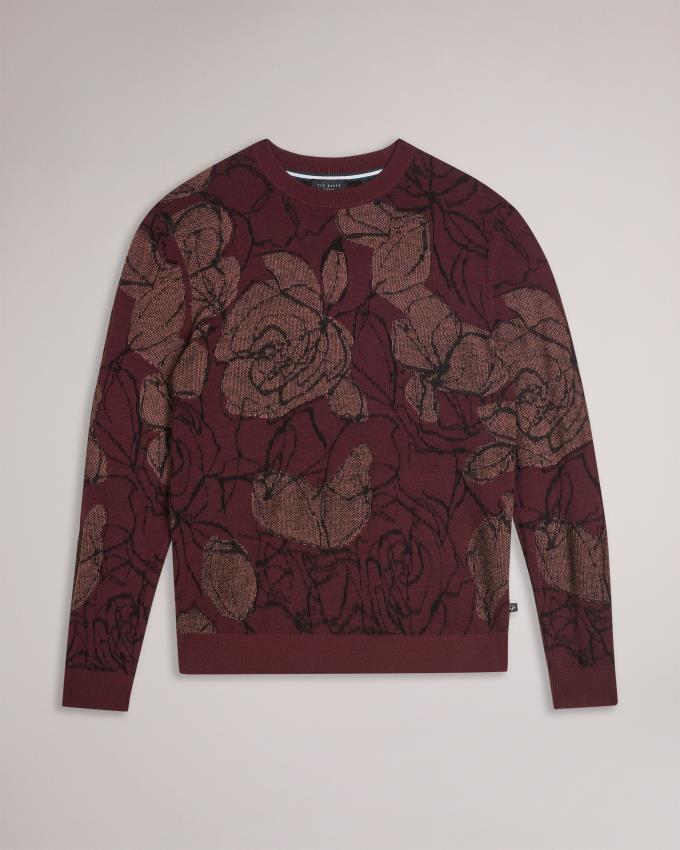 Pull Ted Baker Wool Blend Jacquard Floral Bordeaux Homme | NGG-45359340